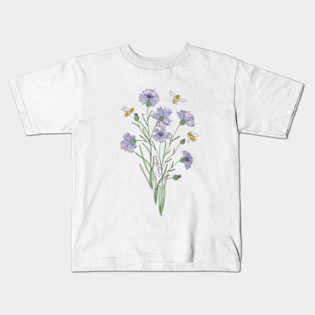 Wildflowers cornflower honey bee Kids T-Shirt by DenesAnnaDesign